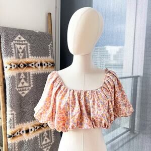 ZARA Printed Satin Effect Puff-Sleeve Off-The-Shoulder Crop Top Women’s Small